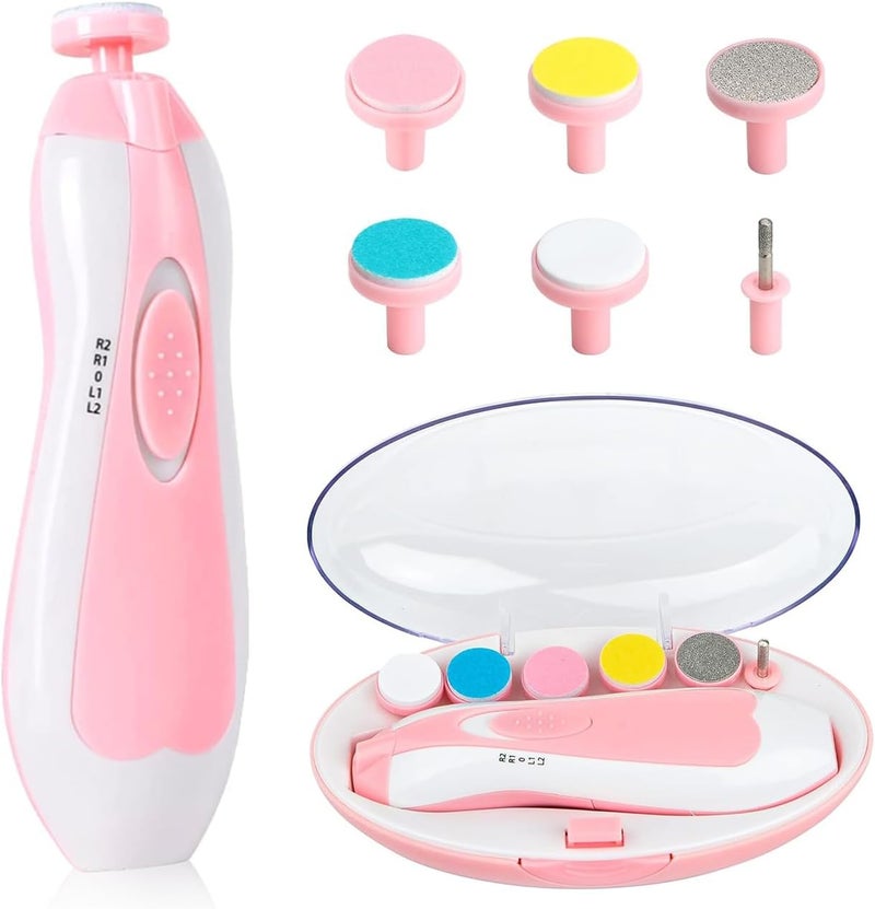 OUREPOCA Baby Nail File Clippers Electric: Baby Nail Trimmer Electric Kit Fingernails Toes Care Manicure 6-in-1 Set with LED Light Safe for Newborn Kids and Adult Pin - Image 1
